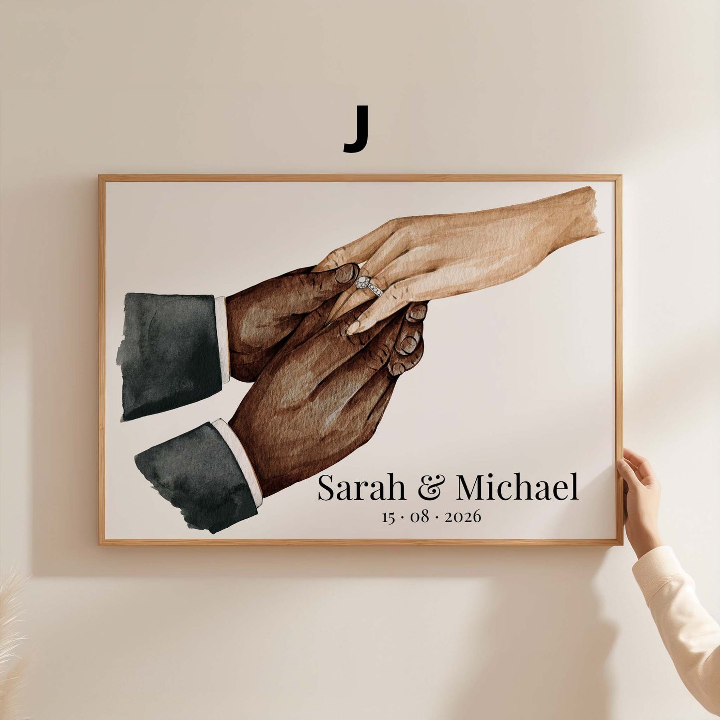 Hochzeit Hände Ring Austausch Poster · Geschenkidee · Personalisierte Namen Datum Paar Illustration · Print ohne Rahmen