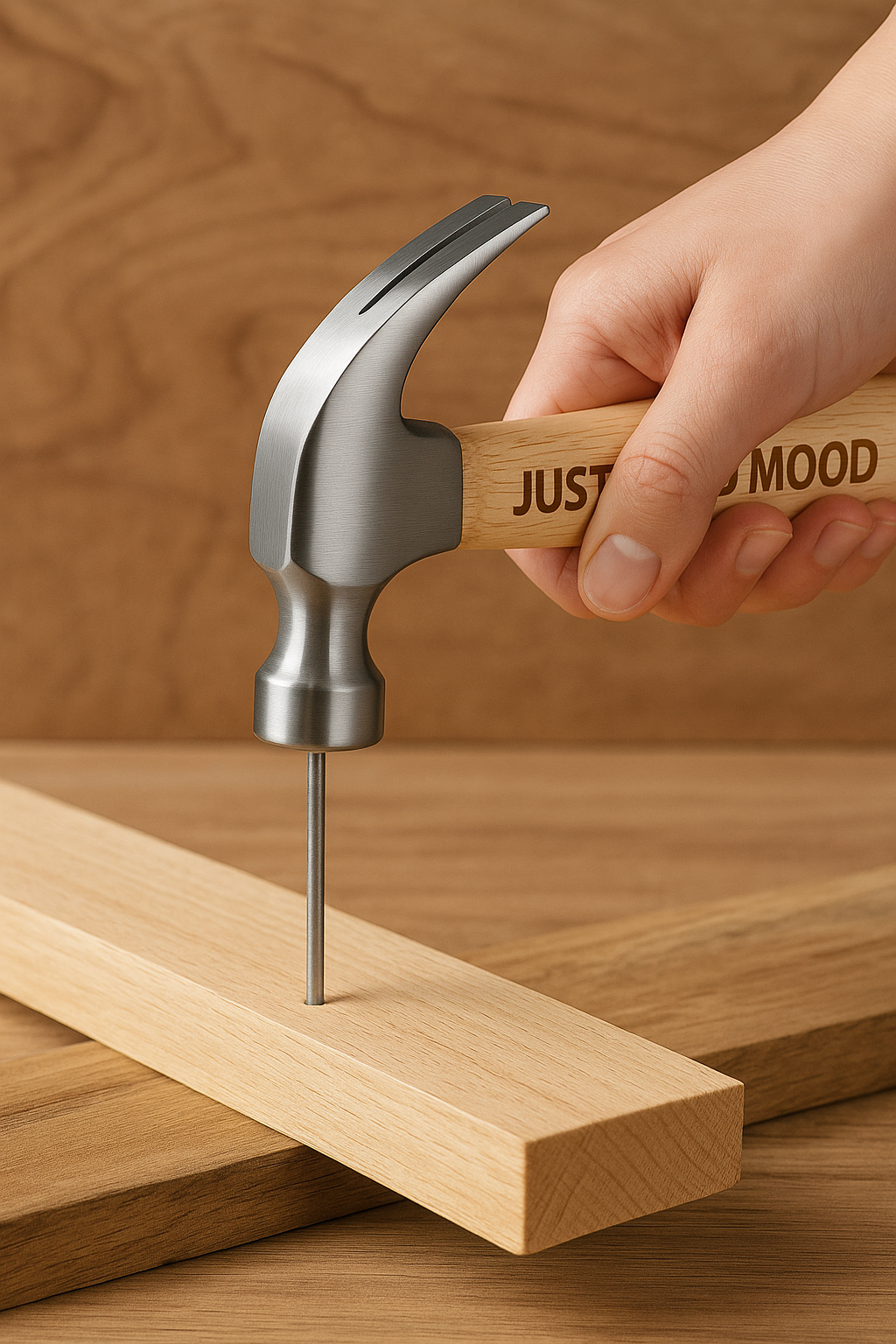 JUSTGOODMOOD Mini Hammer – Stahlhammerkopf & Echtholzgriff · Kompakt & Robust · Für DIY, Camping, Hausreparaturen · 165 mm