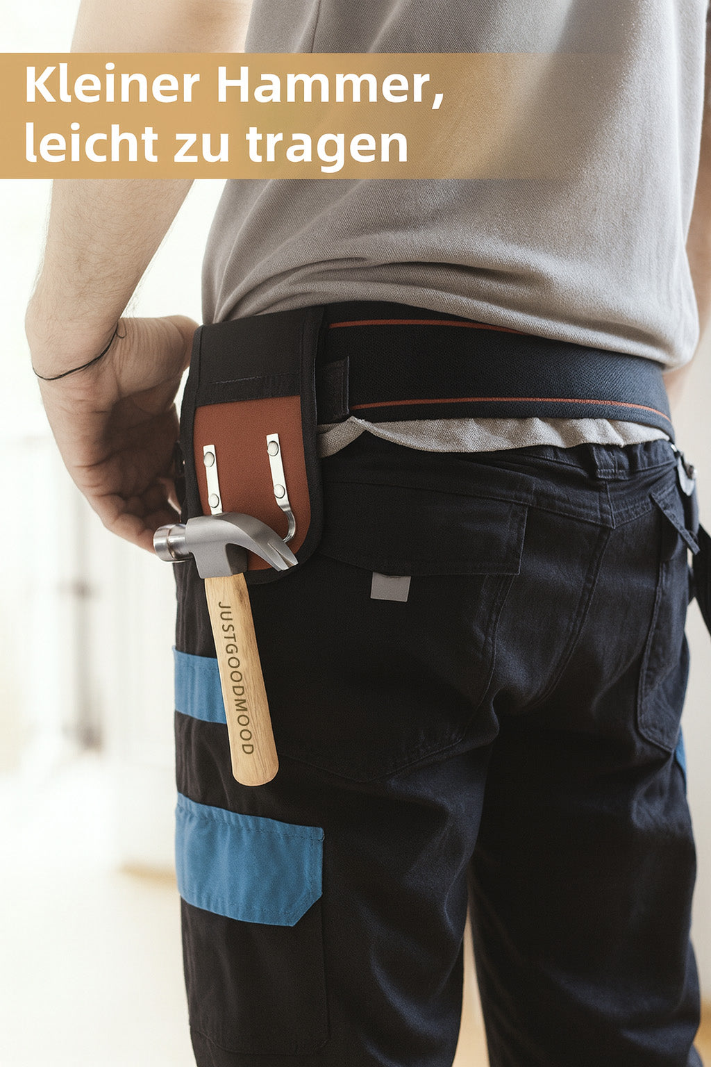 JUSTGOODMOOD Mini Hammer – Stahlhammerkopf & Echtholzgriff · Kompakt & Robust · Für DIY, Camping, Hausreparaturen · 165 mm