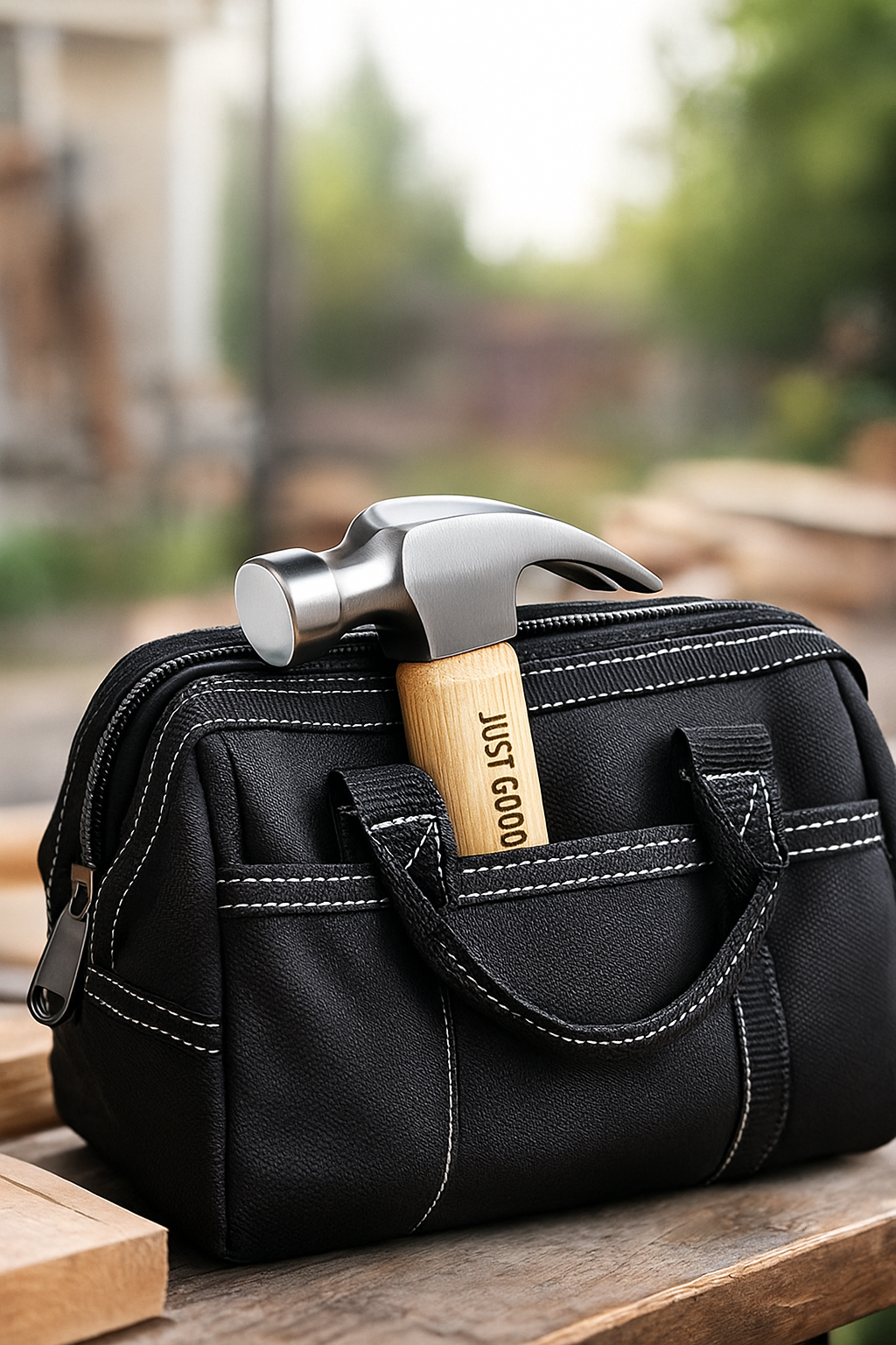 JUSTGOODMOOD Mini Hammer – Stahlhammerkopf & Echtholzgriff · Kompakt & Robust · Für DIY, Camping, Hausreparaturen · 165 mm