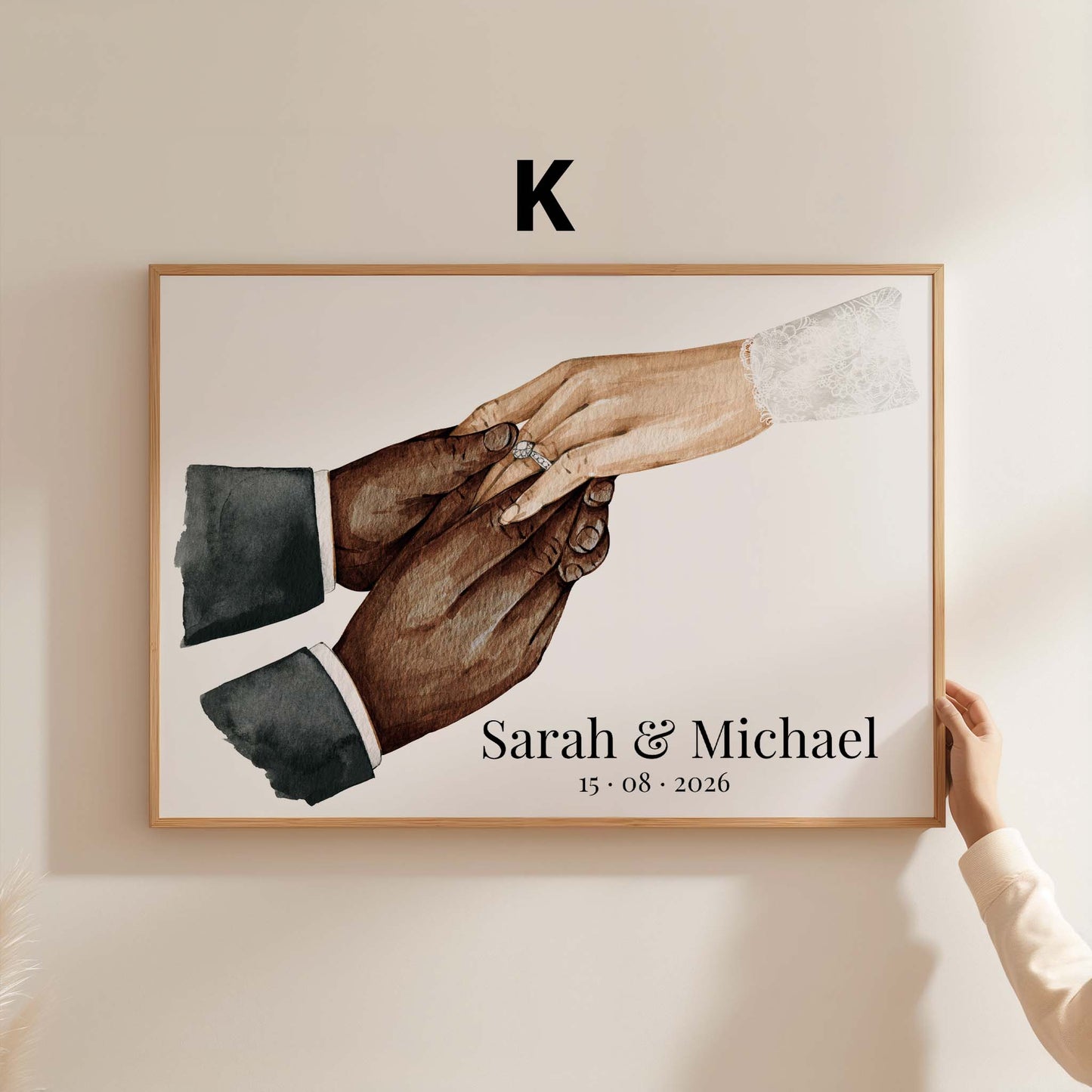 Hochzeit Hände Ring Austausch Poster · Geschenkidee · Personalisierte Namen Datum Paar Illustration · Print ohne Rahmen