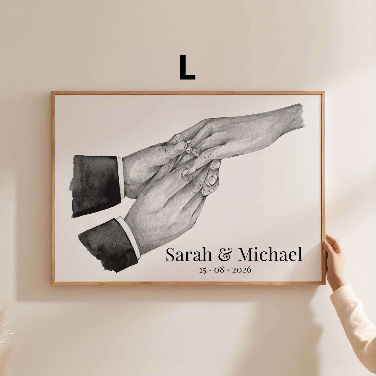 Hochzeit Hände Ring Austausch Poster · Geschenkidee · Personalisierte Namen Datum Paar Illustration · Print ohne Rahmen