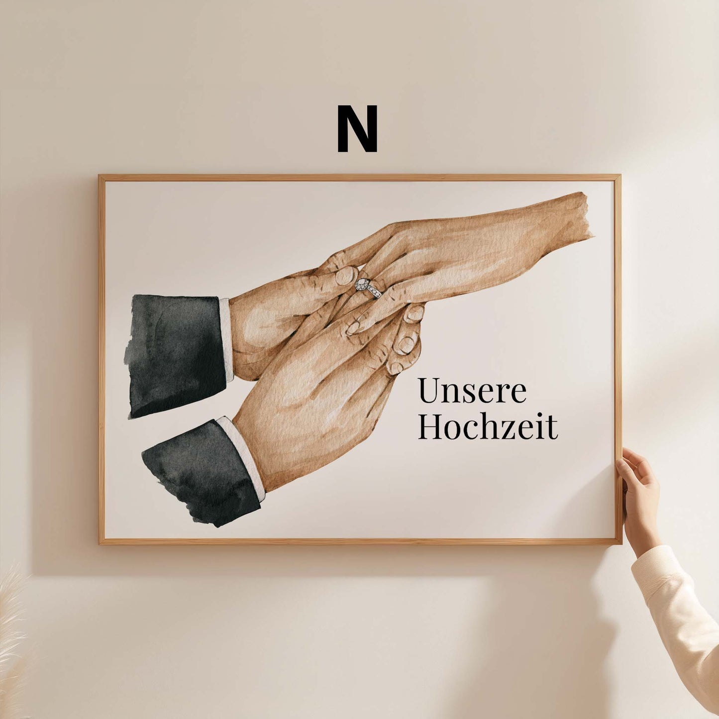 Hochzeit Hände Ring Austausch Poster · Geschenkidee · Personalisierte Namen Datum Paar Illustration · Print ohne Rahmen