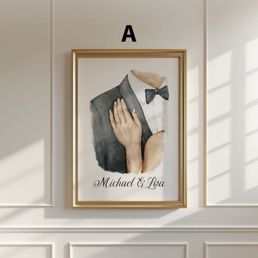 Personalisiertes Hochzeit Poster · Geschenkidee · Paar Hände Illustration · Jahrestag Verlobung Liebe · Print ohne Rahmen