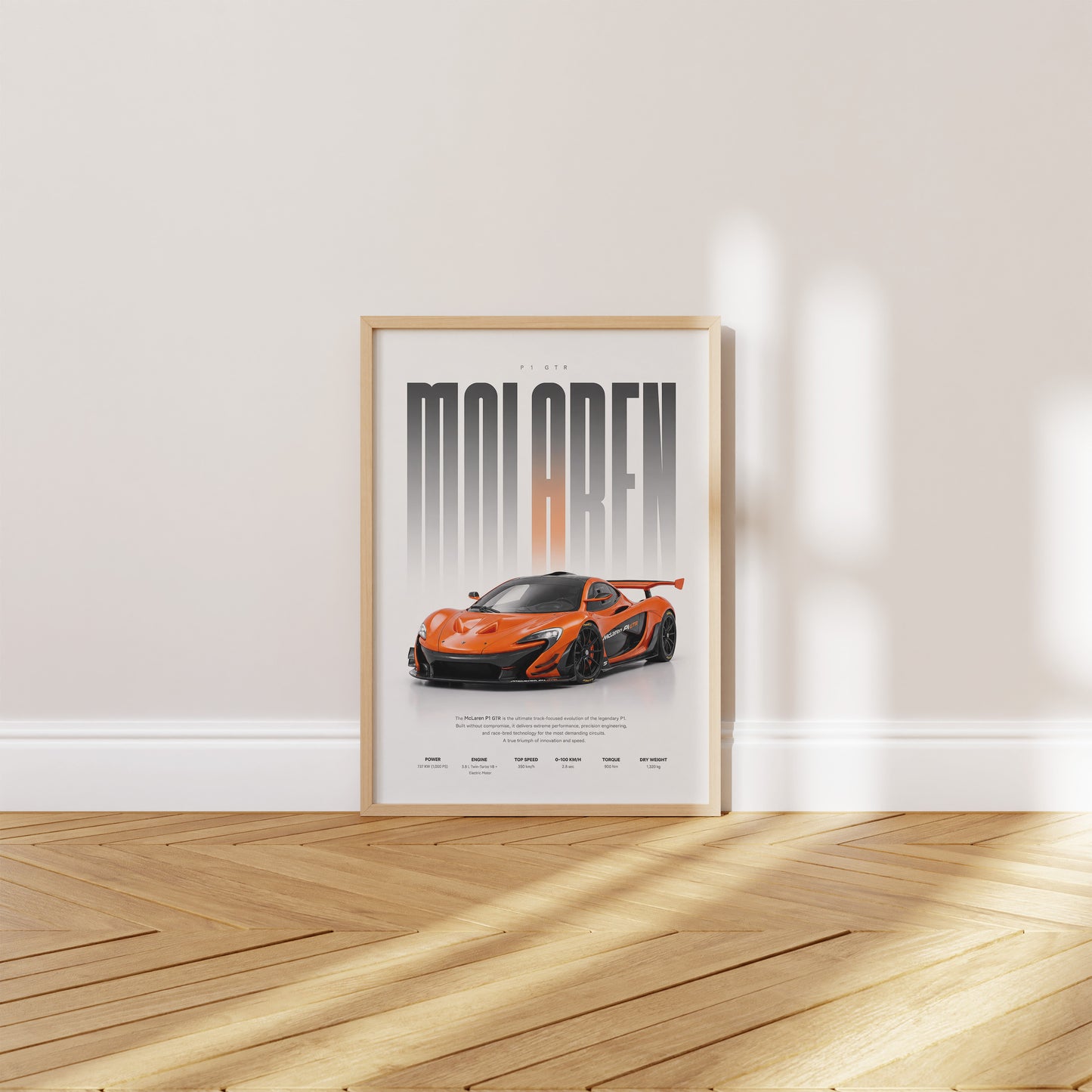 Oranger Rennwagen Poster · Geschenkidee · Motorsport Wandbild · Deko Print ohne Rahmen