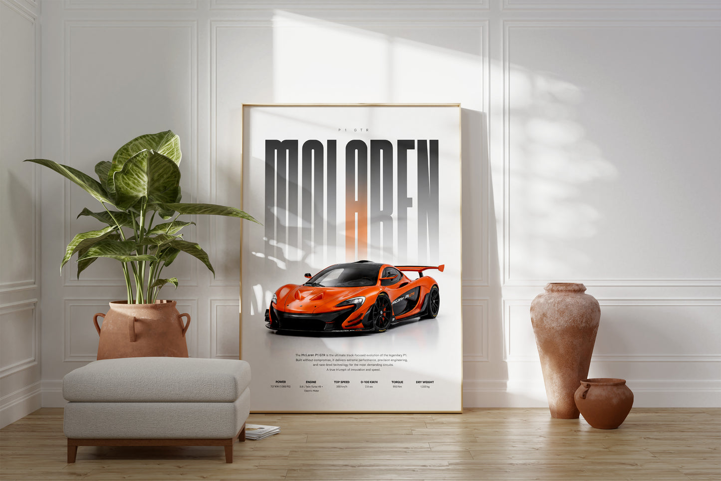 Oranger Rennwagen Poster · Geschenkidee · Motorsport Wandbild · Deko Print ohne Rahmen