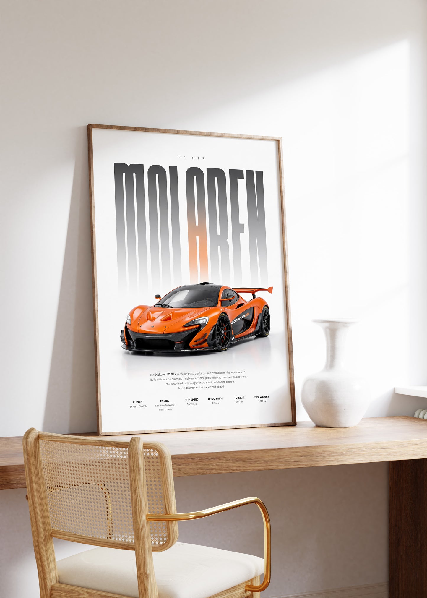 Oranger Rennwagen Poster · Geschenkidee · Motorsport Wandbild · Deko Print ohne Rahmen