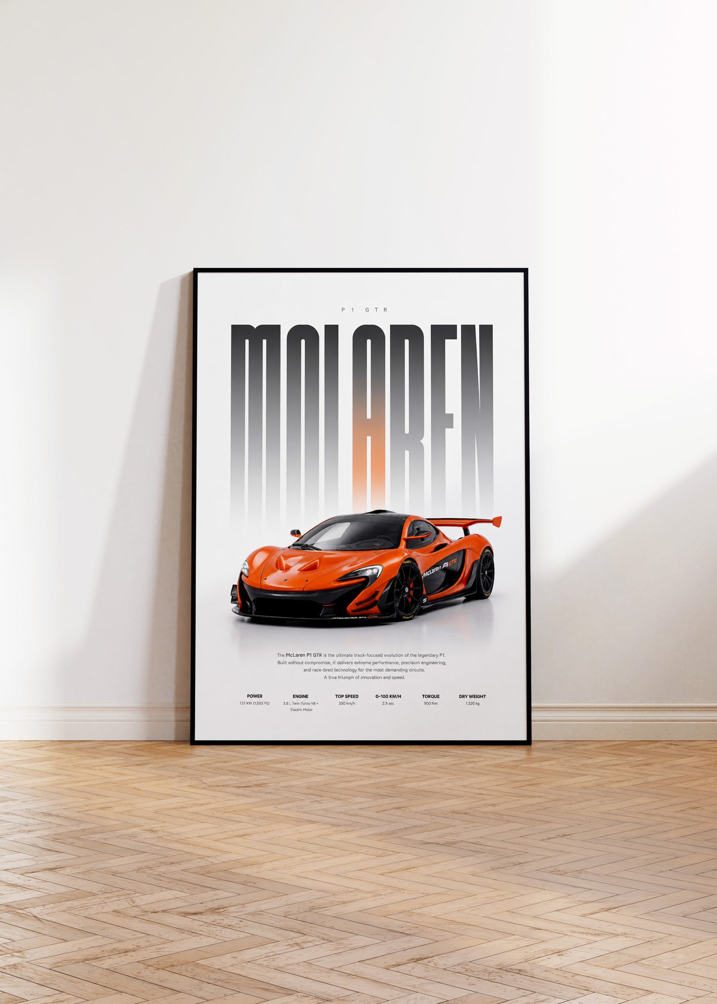 Oranger Rennwagen Poster · Geschenkidee · Motorsport Wandbild · Deko Print ohne Rahmen
