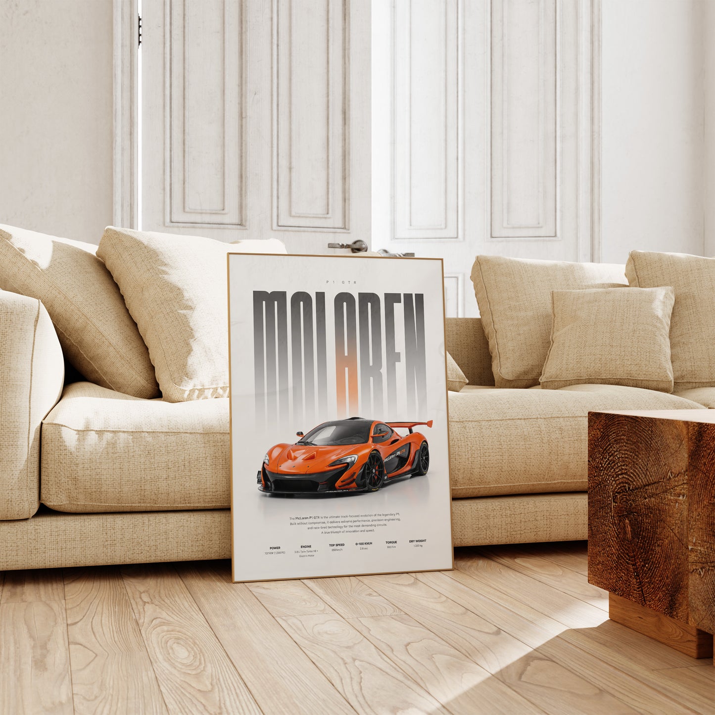 Oranger Rennwagen Poster · Geschenkidee · Motorsport Wandbild · Deko Print ohne Rahmen