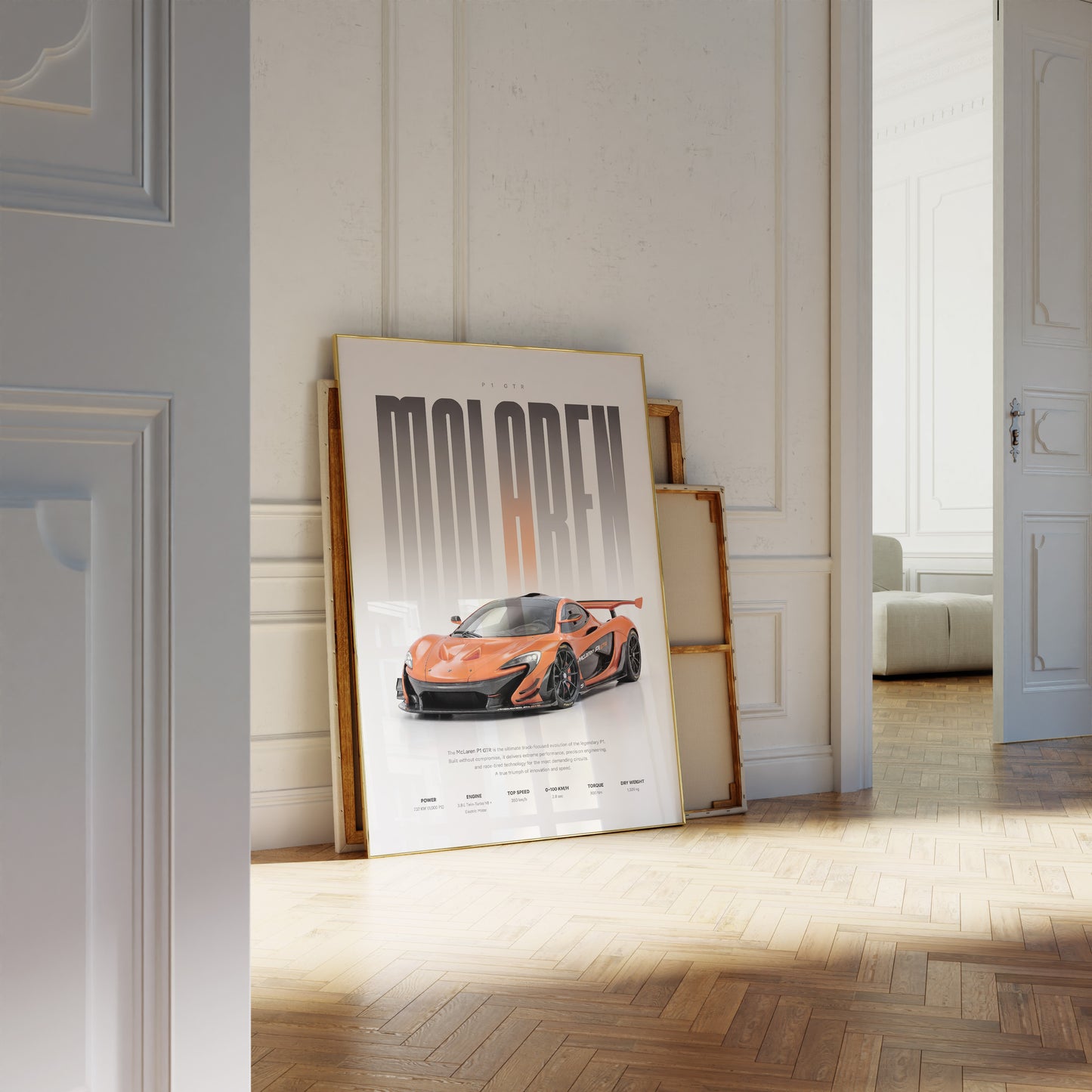 Oranger Rennwagen Poster · Geschenkidee · Motorsport Wandbild · Deko Print ohne Rahmen