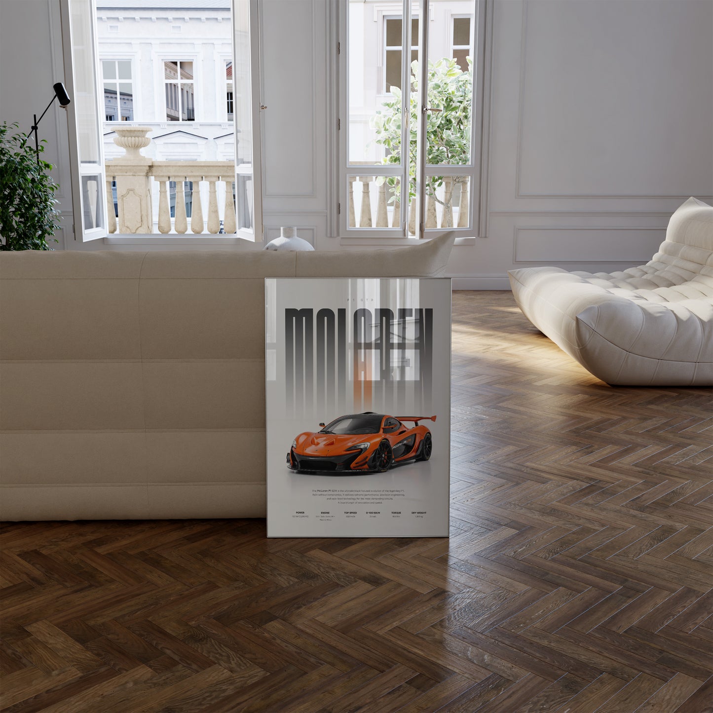 Oranger Rennwagen Poster · Geschenkidee · Motorsport Wandbild · Deko Print ohne Rahmen