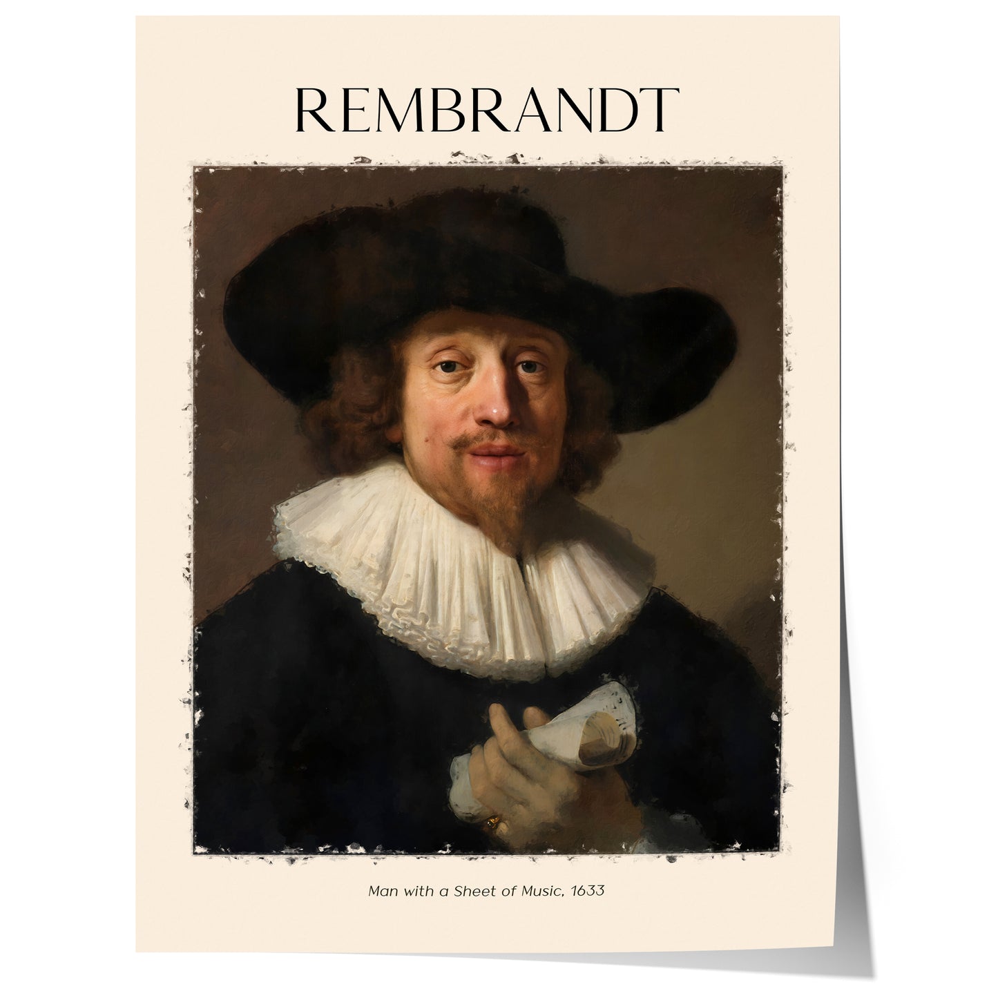 Rembrandt Poster · Geschenkidee · Barockes Porträt Mann mit Musikblatt Klassische Meisterwerk Wandkunst · Dekoprint ohne Rahmen