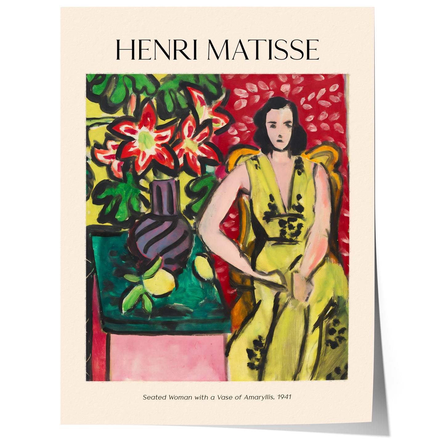 Henri Matisse Poster · Geschenkidee · Sitzende Frau mit Amaryllis-Vase Bunte Blumen · Dekoprint ohne Rahmen
