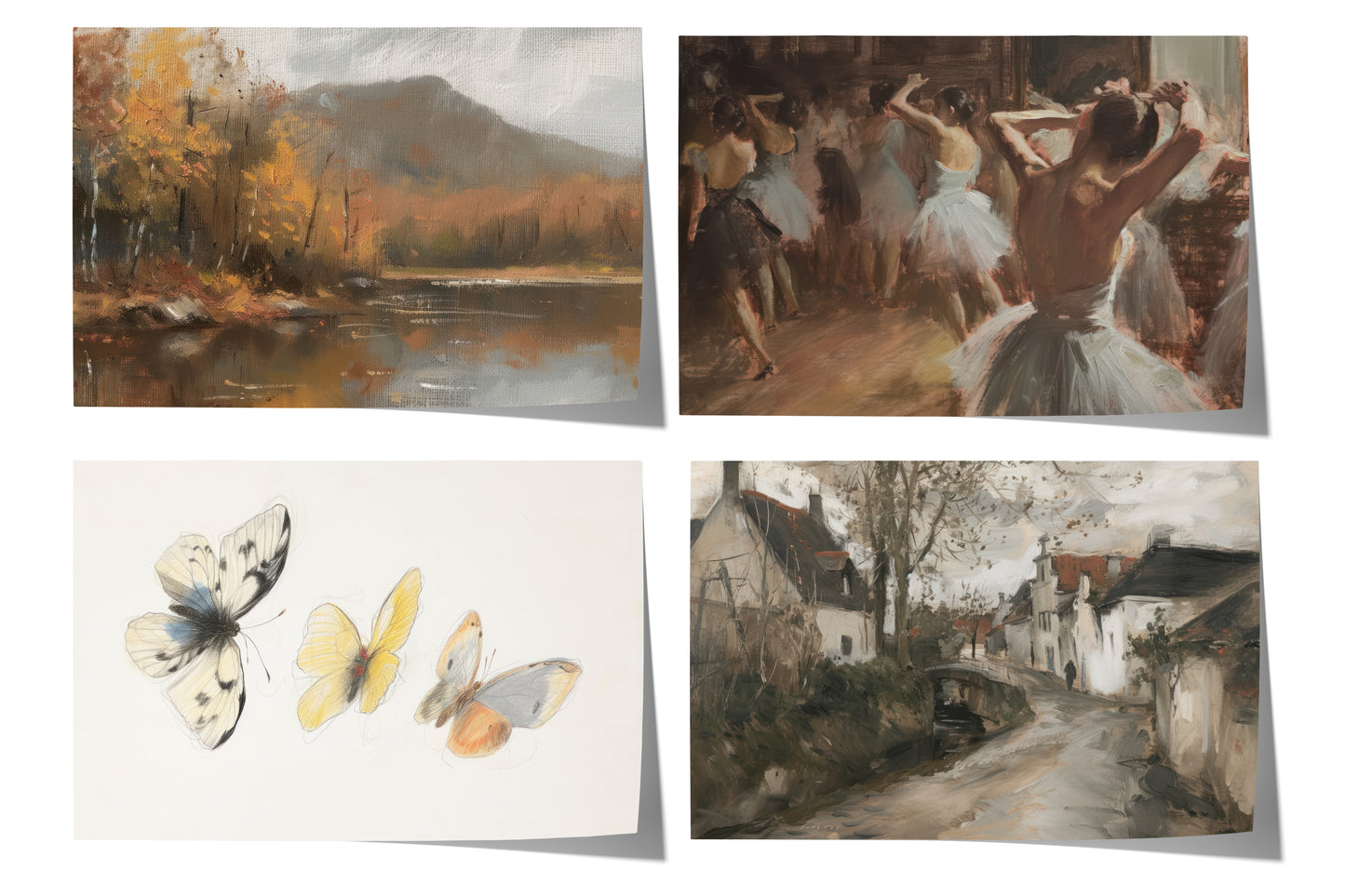 Moderne Vintage Kunst Poster · Geschenkidee · Landschaft Ballett Schmetterlinge Dorfansichten · Dekoprint ohne Rahmen