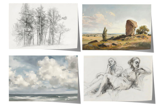 Moderne Landschaft & Figuren Poster · Geschenkidee · Natur Küste Skizzen Zeitlose Wandkunst · Dekoprint ohne Rahmen