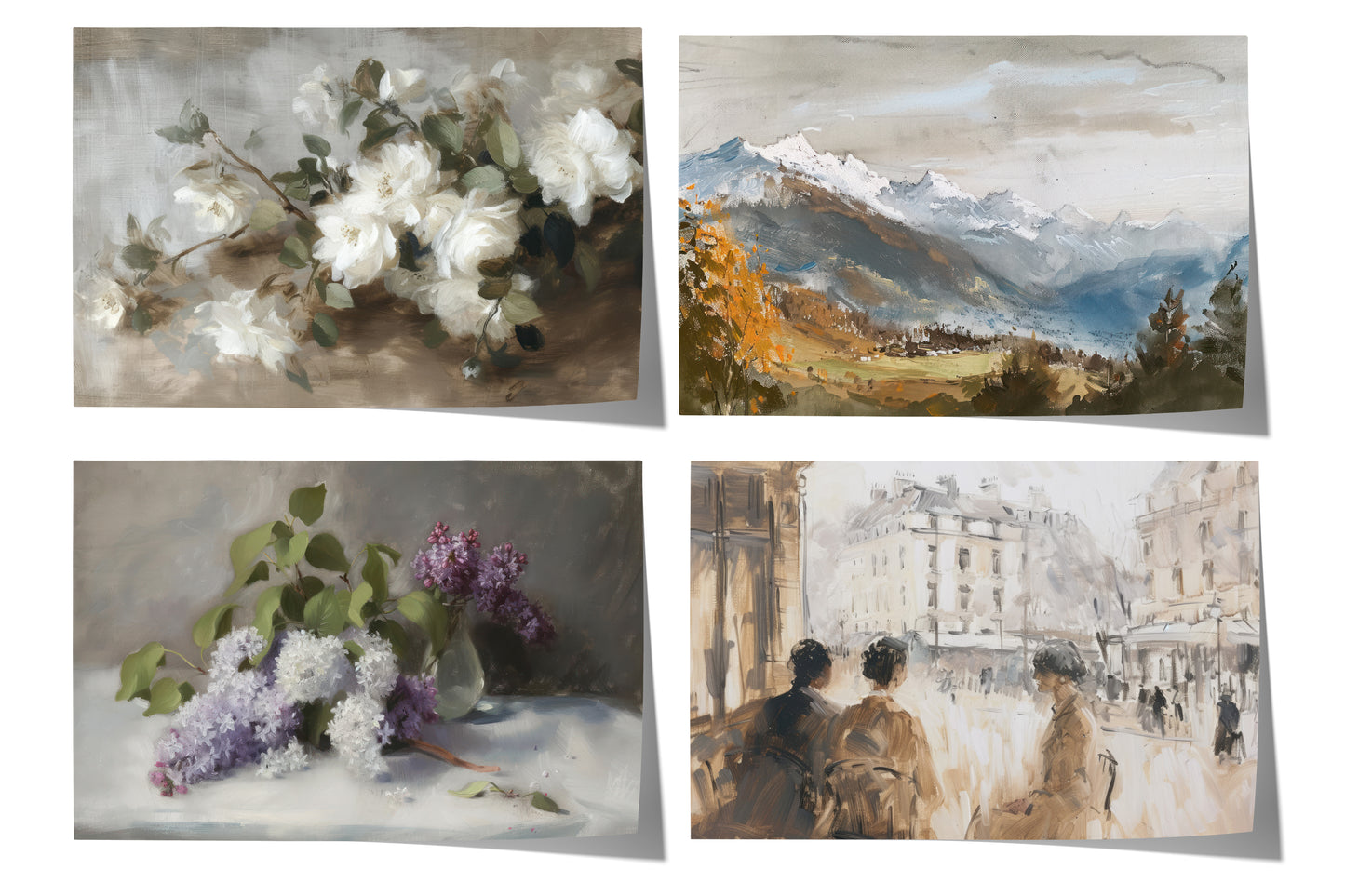 Moderne Landschaft Poster · Geschenkidee · Weiße Blüten Alpen Flieder Französische Straßenszene · Dekoprint ohne Rahmen