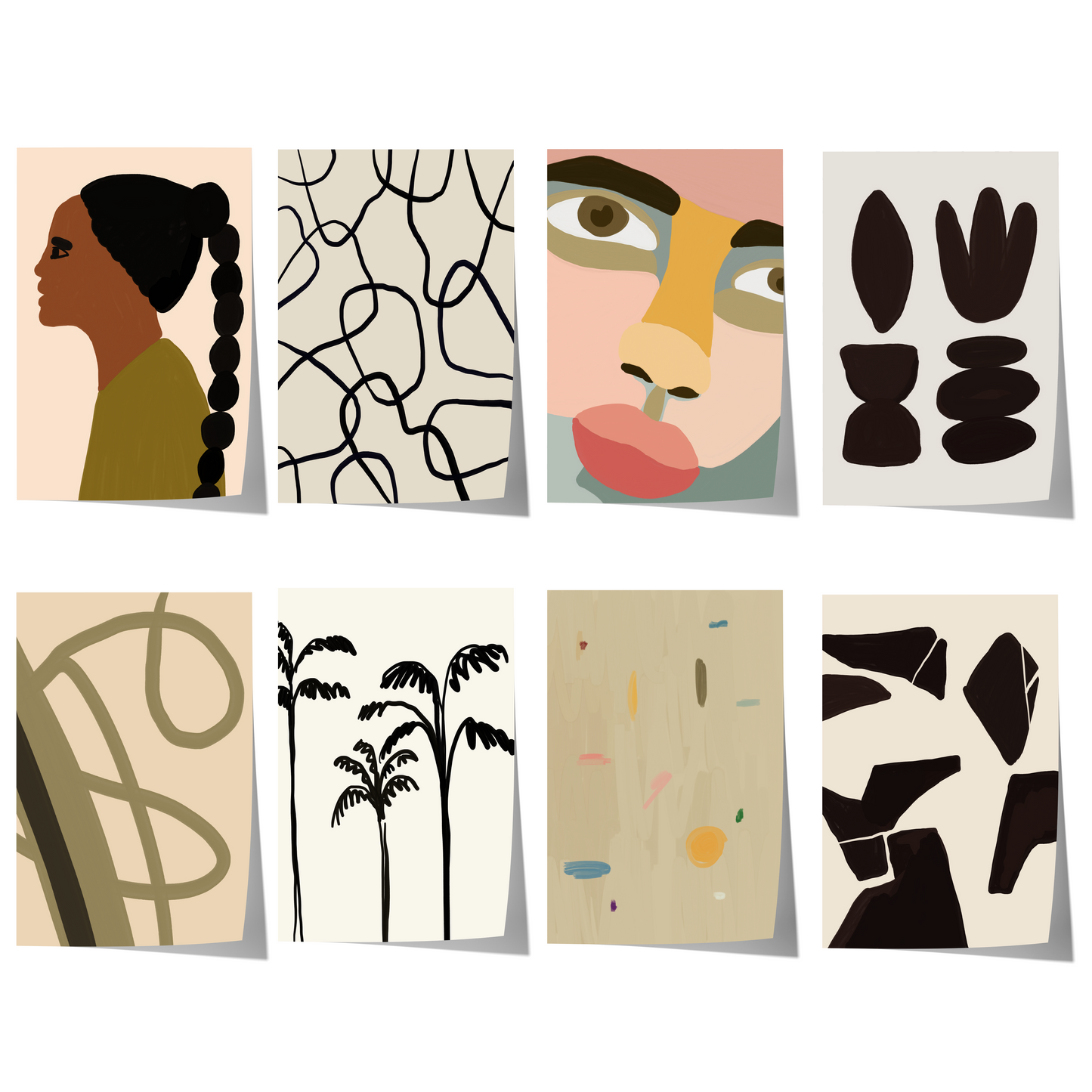 Abstrakte Kunst Poster · Geschenkidee · Mid-Century Modern Figuren, Palmen, Formen & Linien Illustrationen · Dekoprint ohne Rahmen
