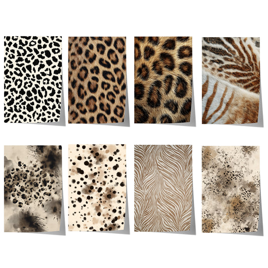 Tiermuster Poster · Geschenkidee · Klassische Raubkatzen Muster Leopard Pelz und Zebrastreifen Texturen · Dekoprint ohne Rahmen