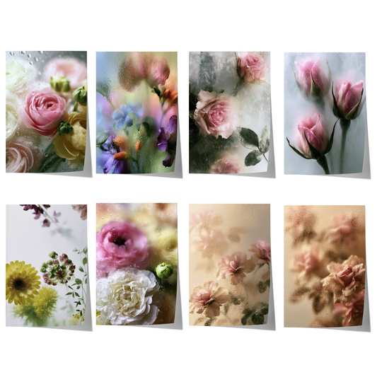Blumen Poster · Geschenkidee · Rosen Ranunkeln hinter nassem Glas · Dekoprint ohne Rahmen