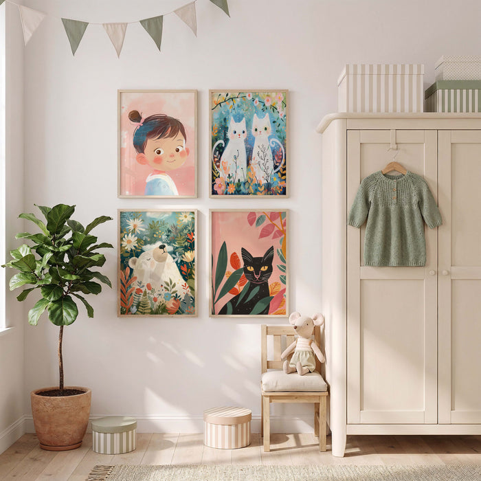 Mädchen Kinderzimmer Poster mit Einhorn und Katzen