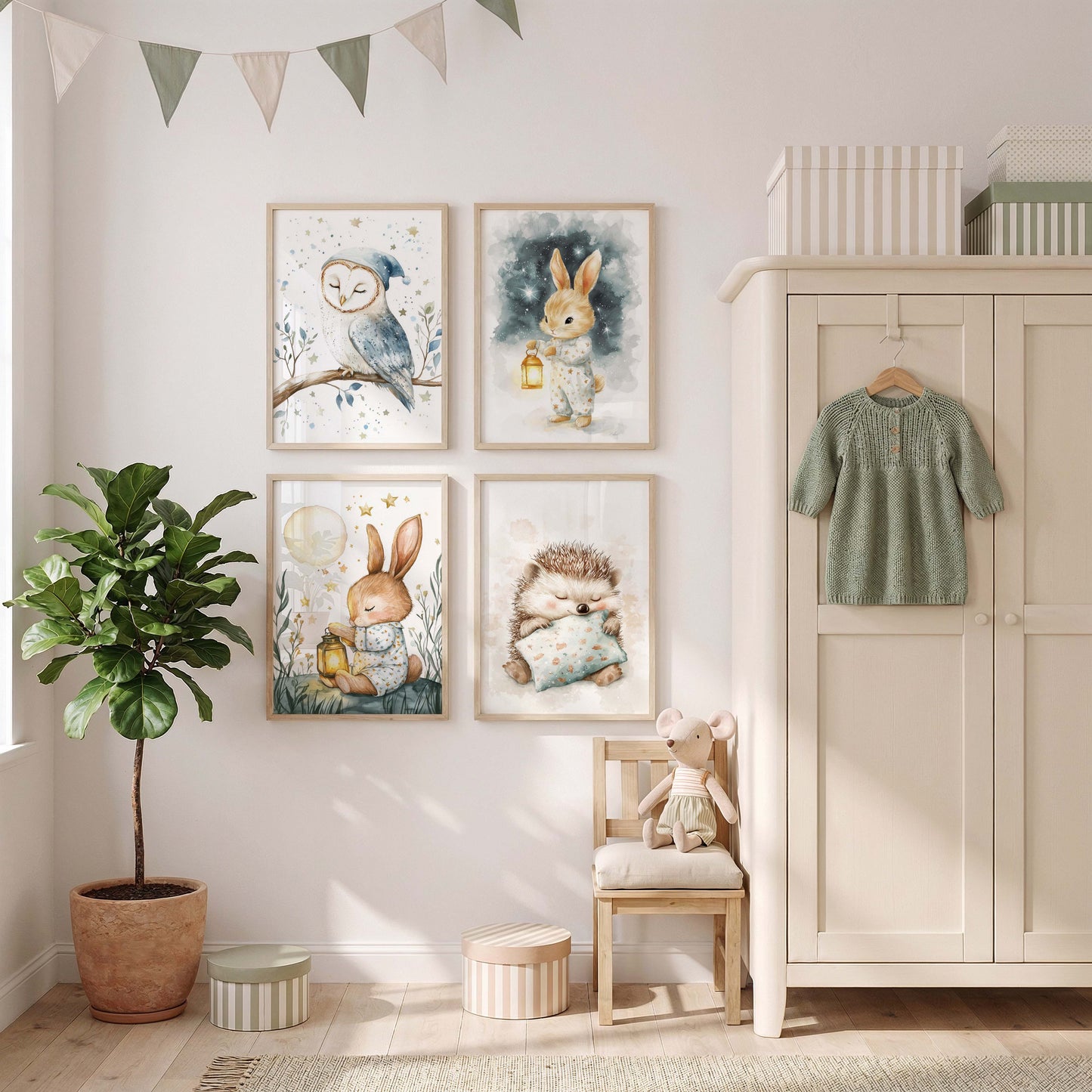 Süßes Waldtiere Poster · Geschenkidee · Schlafende Waldtier Aquarell Illustration · Kinderzimmer Wanddeko · Print ohne Rahmen