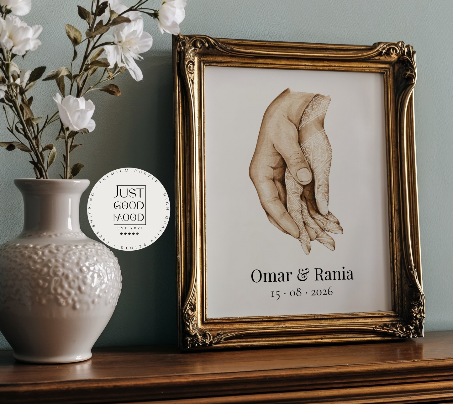 Personalisierte Henna Hände  Paar Poster · Geschenkidee · Hochzeit Verlobung Illustration · Minimalistisches Wandbild · Print ohne Rahmen