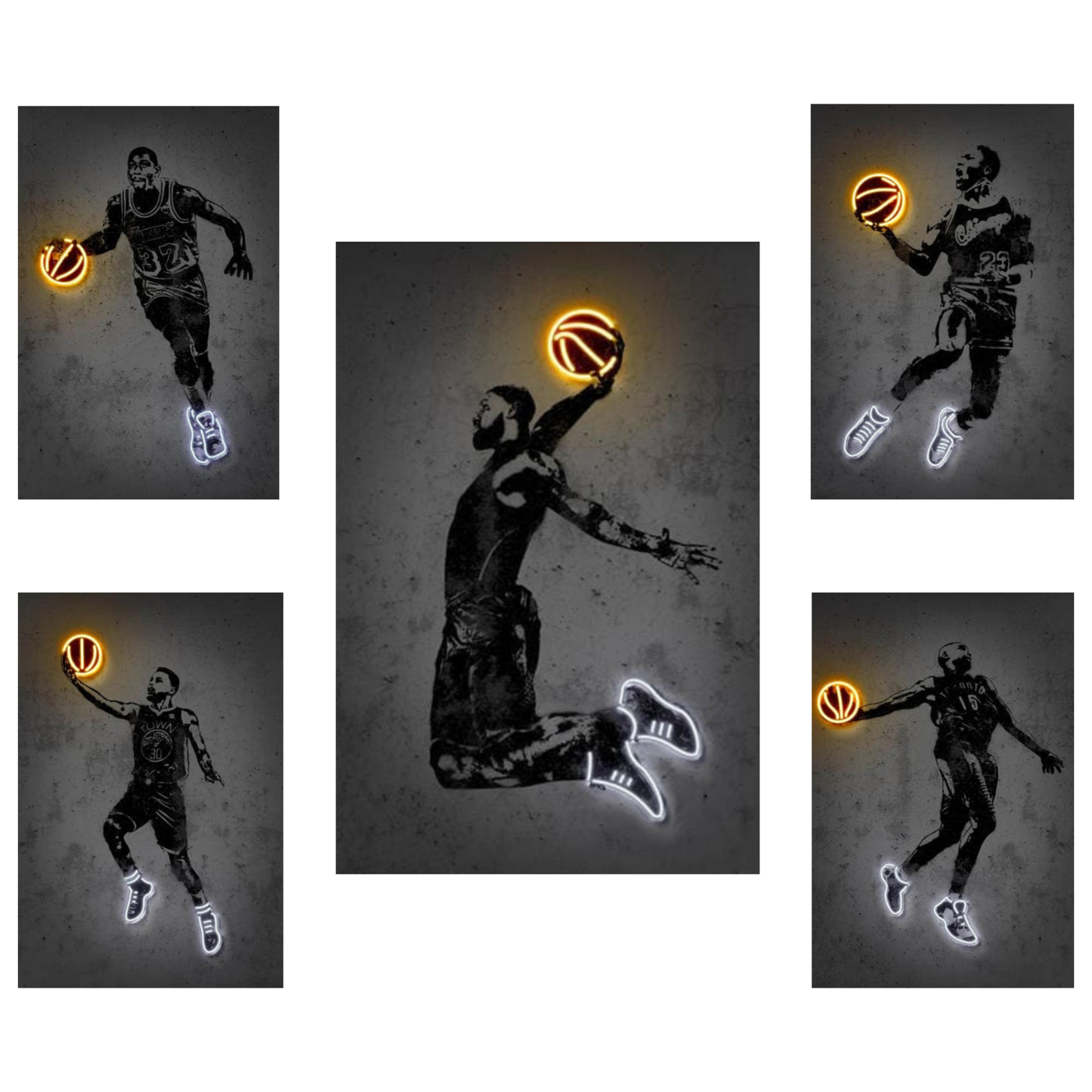 Poster Basketballspieler mit Neon Ball als Deko Print ohne Rahmen