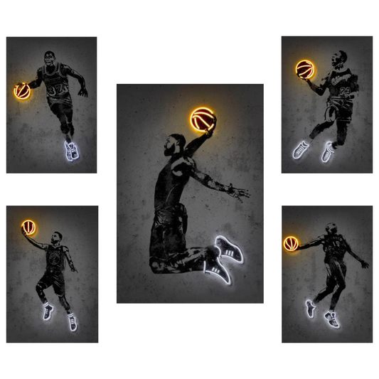 Poster Basketballspieler mit Neon Ball als Deko Print ohne Rahmen