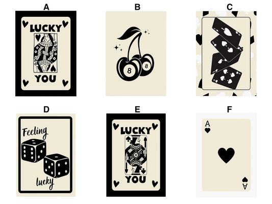 Poster Poker Ass Karte · Dame Karte · Bube Karte · Glückswürfel · Kirschen Billiard 8 · Deko Print ohne Rahmen
