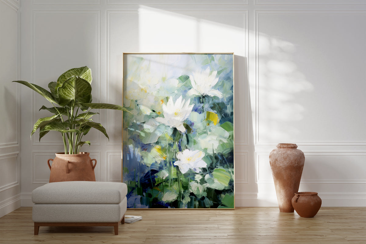 Kunst Poster · Geschenkidee · Blumen Seerosen Romantische Gärten & Pferde · Dekoprint ohne Rahmen