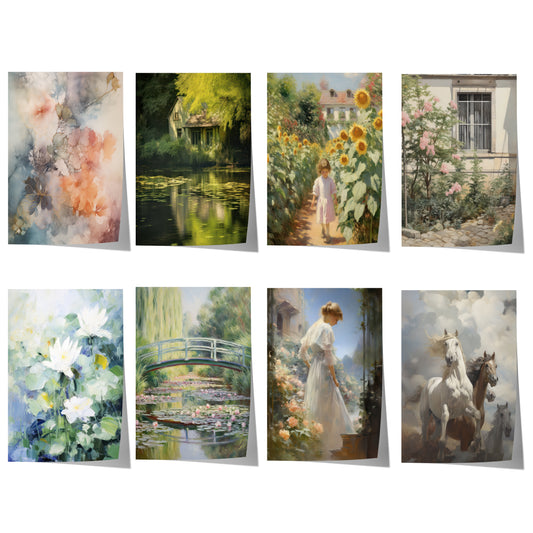 Kunst Poster · Geschenkidee · Blumen Seerosen Romantische Gärten & Pferde · Dekoprint ohne Rahmen