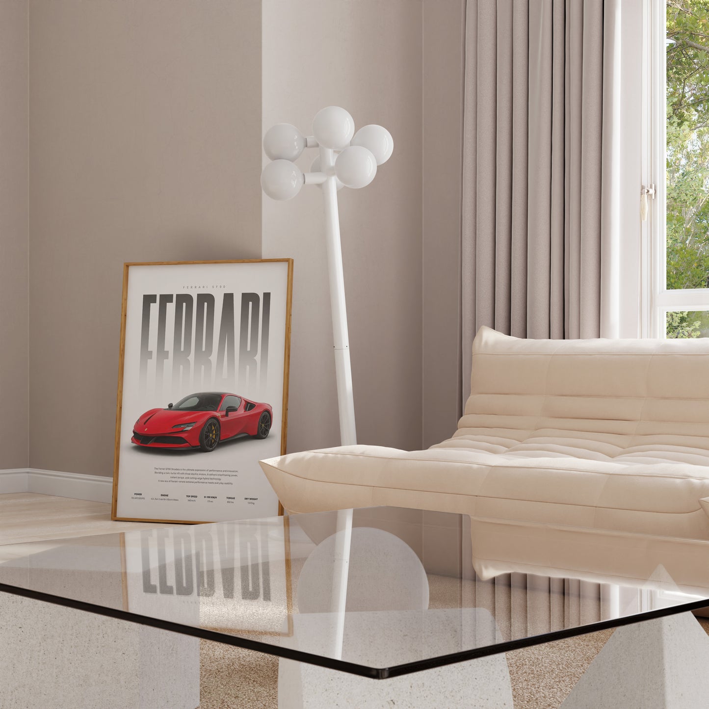 Roter Supersportwagen Poster · Geschenkidee · Hybrid Sportwagen Wandbild · Deko Print ohne Rahmen