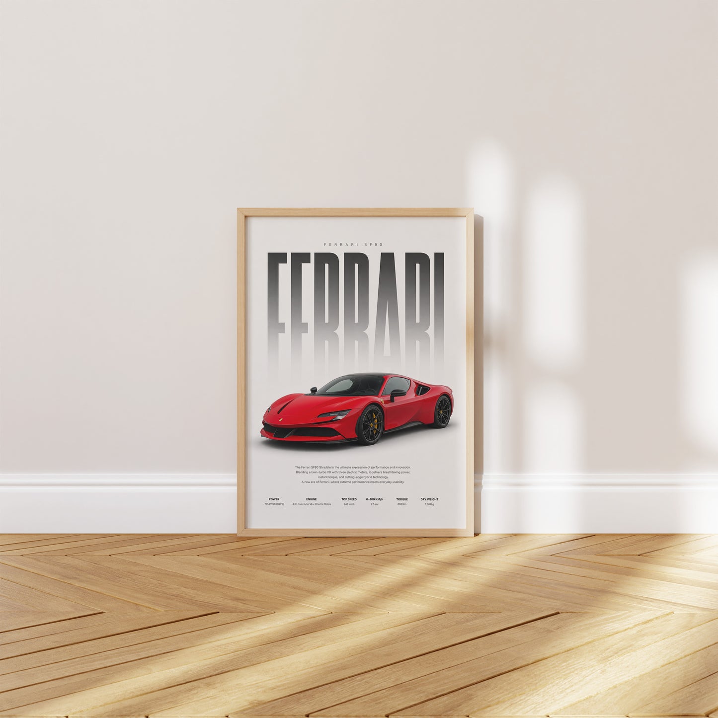 Roter Supersportwagen Poster · Geschenkidee · Hybrid Sportwagen Wandbild · Deko Print ohne Rahmen
