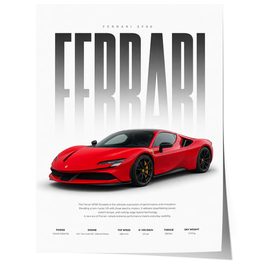 Roter Supersportwagen Poster · Geschenkidee · Hybrid Sportwagen Wandbild · Deko Print ohne Rahmen