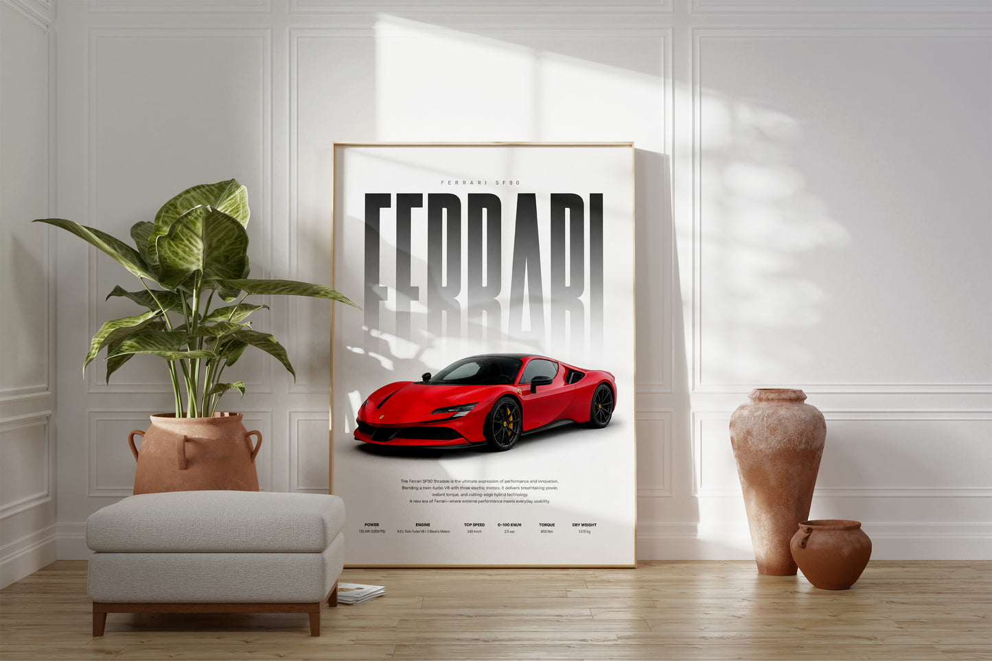 Roter Supersportwagen Poster · Geschenkidee · Hybrid Sportwagen Wandbild · Deko Print ohne Rahmen