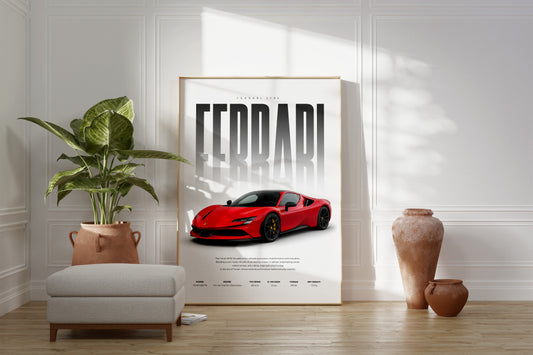 Roter Supersportwagen Poster · Geschenkidee · Hybrid Sportwagen Wandbild · Deko Print ohne Rahmen