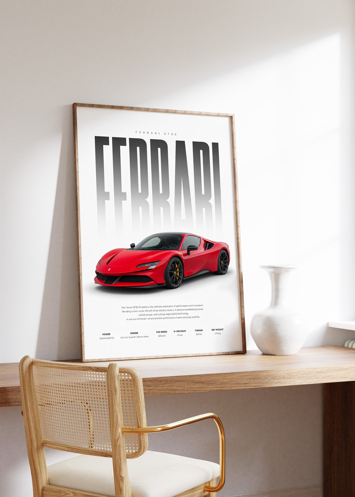 Roter Supersportwagen Poster · Geschenkidee · Hybrid Sportwagen Wandbild · Deko Print ohne Rahmen
