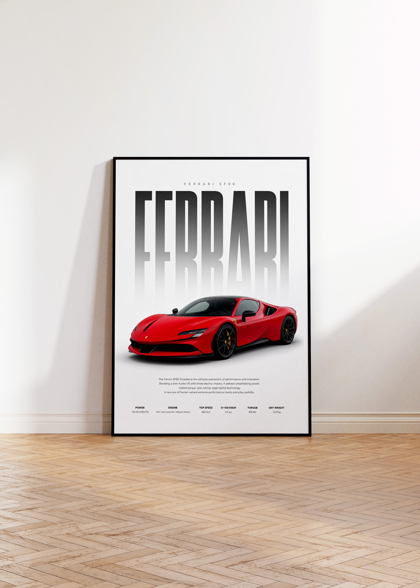 Roter Supersportwagen Poster · Geschenkidee · Hybrid Sportwagen Wandbild · Deko Print ohne Rahmen