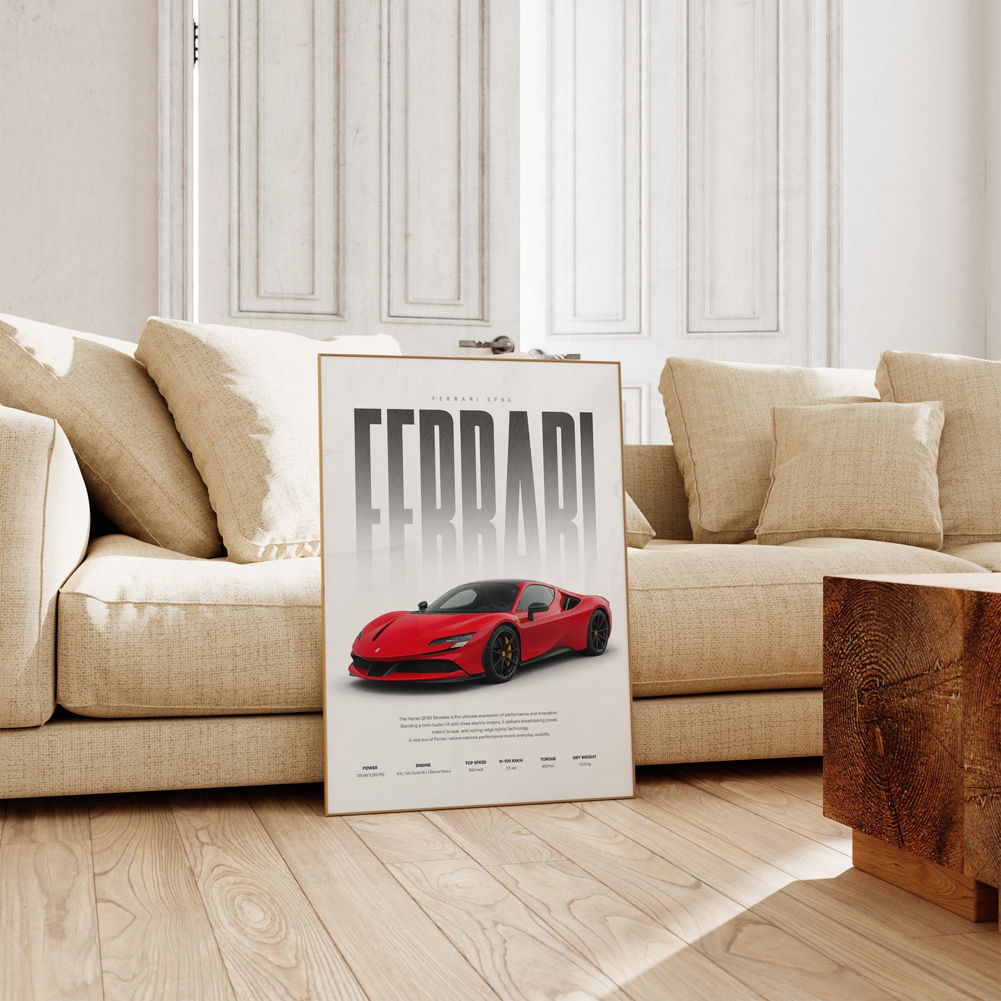 Roter Supersportwagen Poster · Geschenkidee · Hybrid Sportwagen Wandbild · Deko Print ohne Rahmen