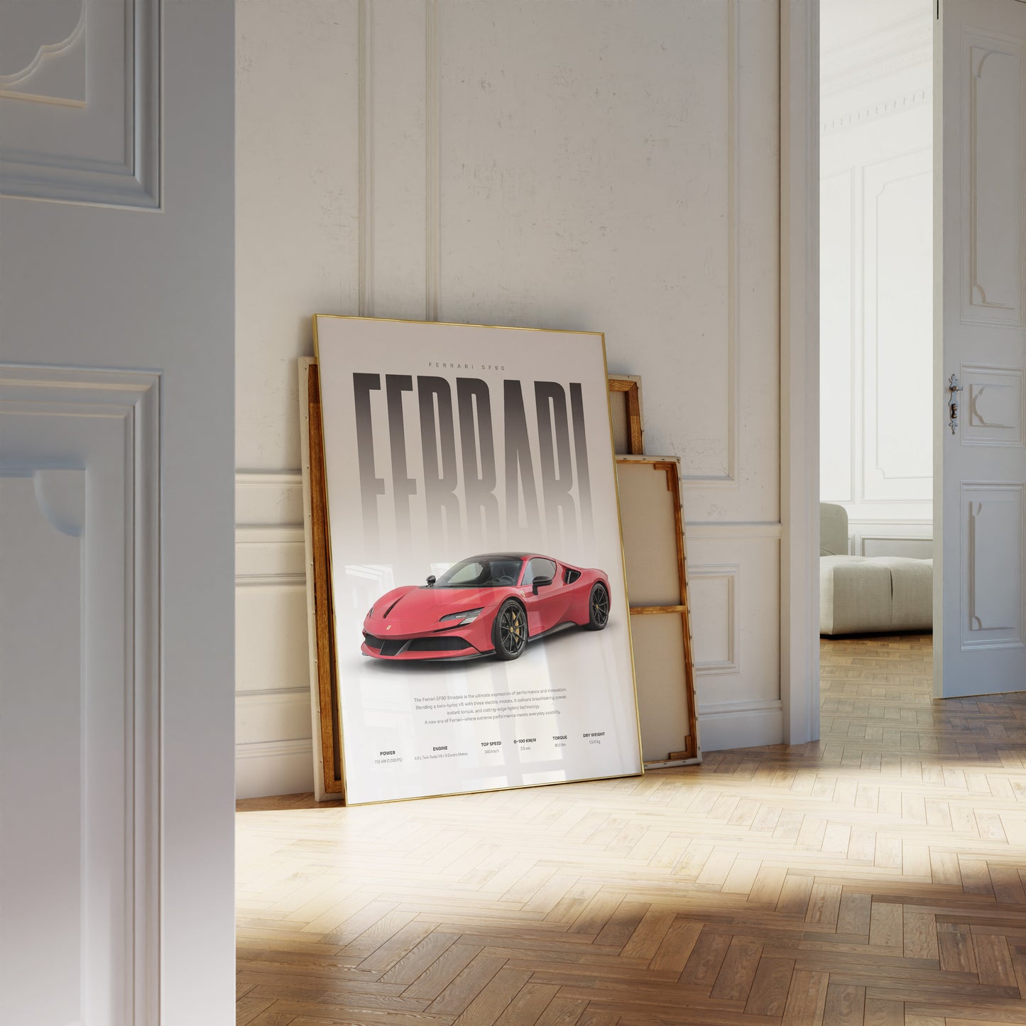 Roter Supersportwagen Poster · Geschenkidee · Hybrid Sportwagen Wandbild · Deko Print ohne Rahmen