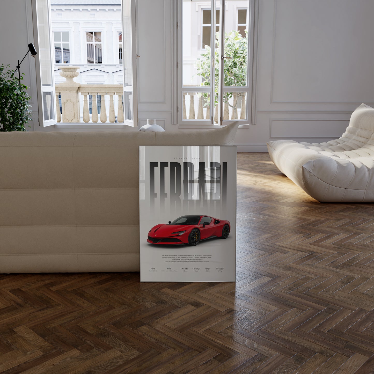 Roter Supersportwagen Poster · Geschenkidee · Hybrid Sportwagen Wandbild · Deko Print ohne Rahmen