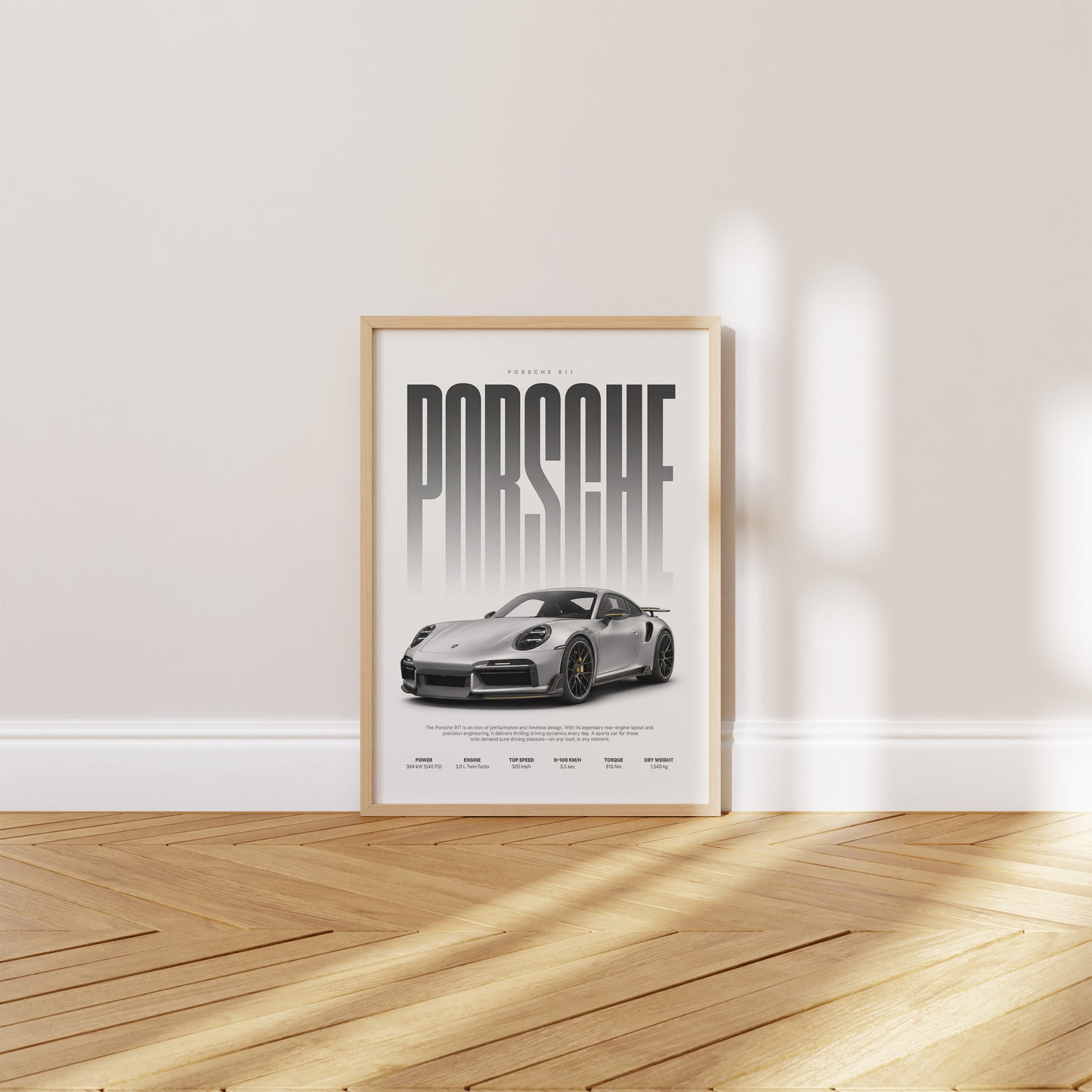 Silberner Sportwagen Poster · Geschenkidee · Luxus Coupé Wandbild · Deko Print ohne Rahmen