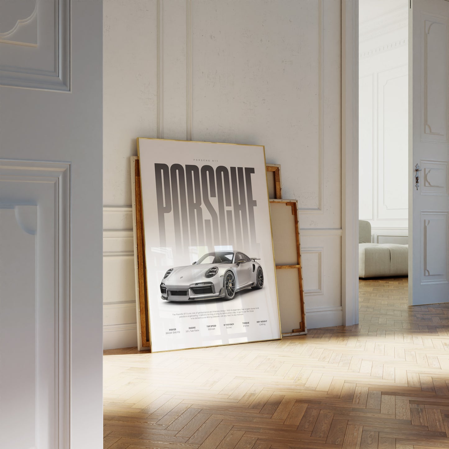 Silberner Sportwagen Poster · Geschenkidee · Luxus Coupé Wandbild · Deko Print ohne Rahmen