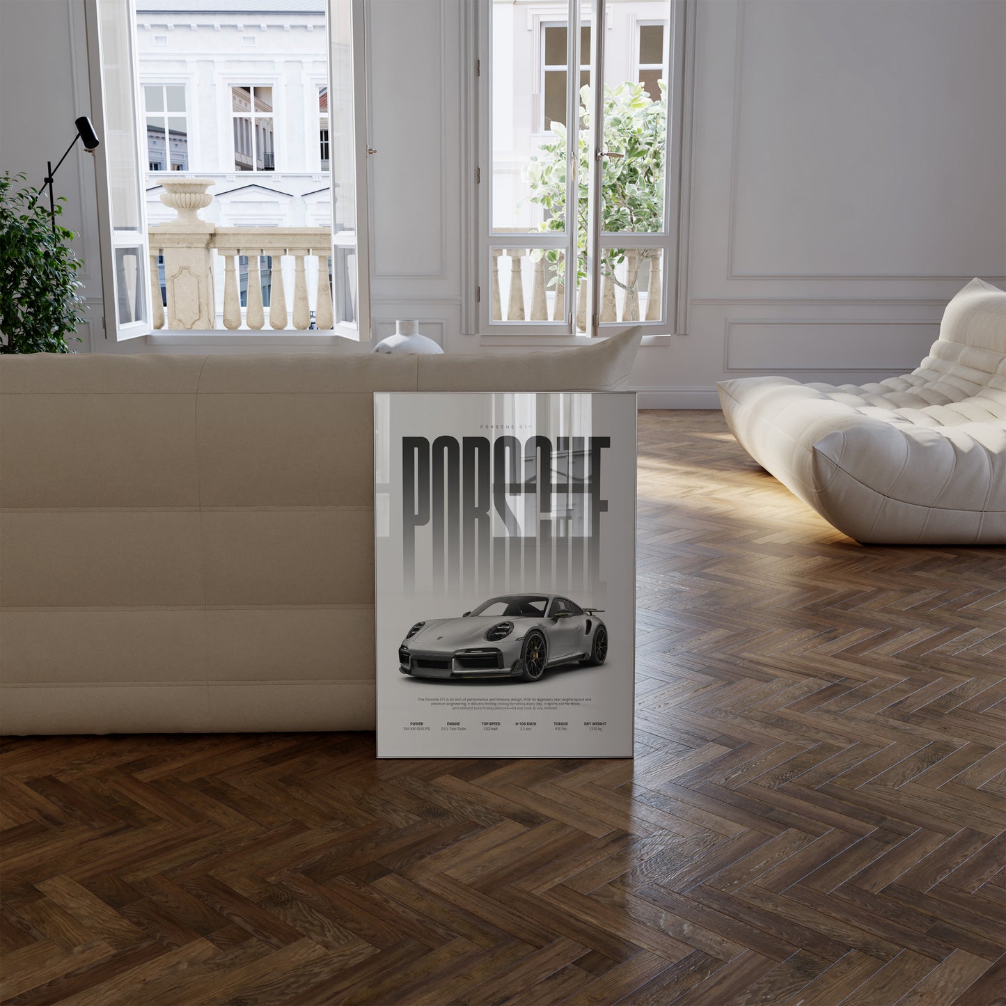 Silberner Sportwagen Poster · Geschenkidee · Luxus Coupé Wandbild · Deko Print ohne Rahmen