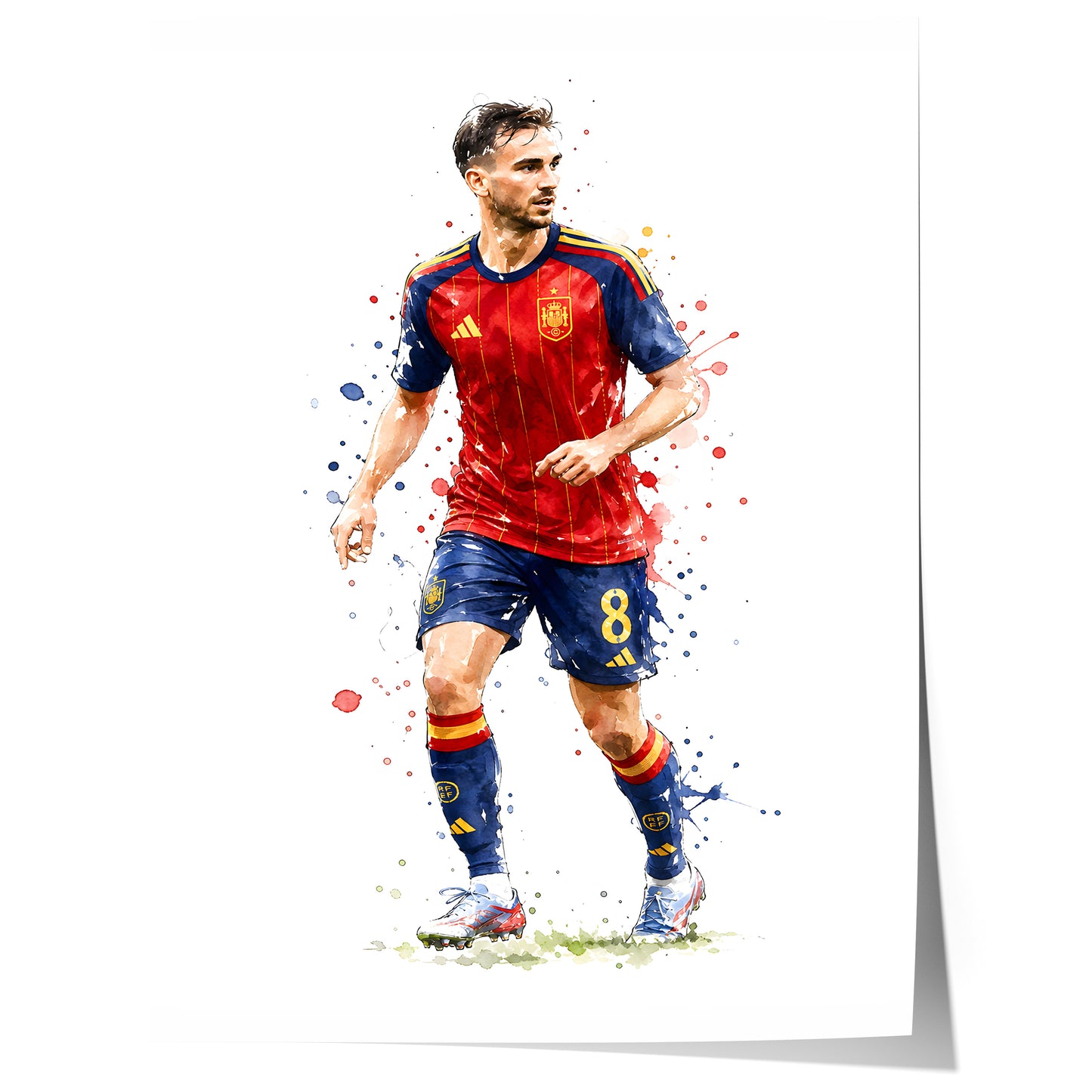 Fußball Poster Spanien Spieler · Geschenkidee · Aquarell Sport Wandbild · Deko Print ohne Rahmen