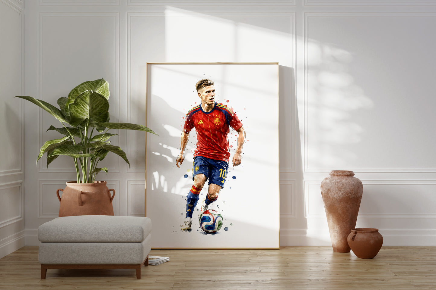 Fußball Poster Spanien Spieler · Geschenkidee · Aquarell Sport Wandbild · Deko Print ohne Rahmen