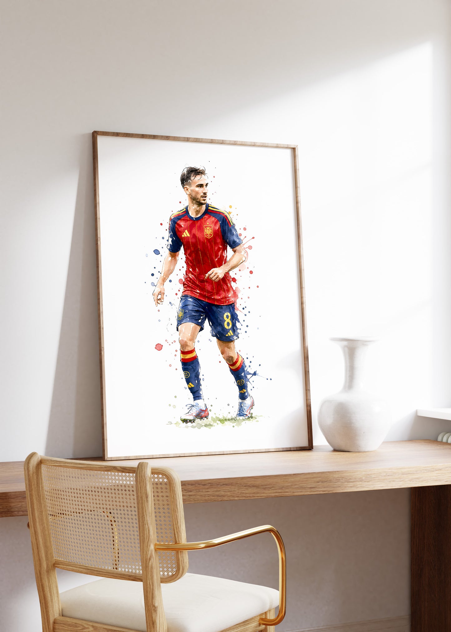 Fußball Poster Spanien Spieler · Geschenkidee · Aquarell Sport Wandbild · Deko Print ohne Rahmen