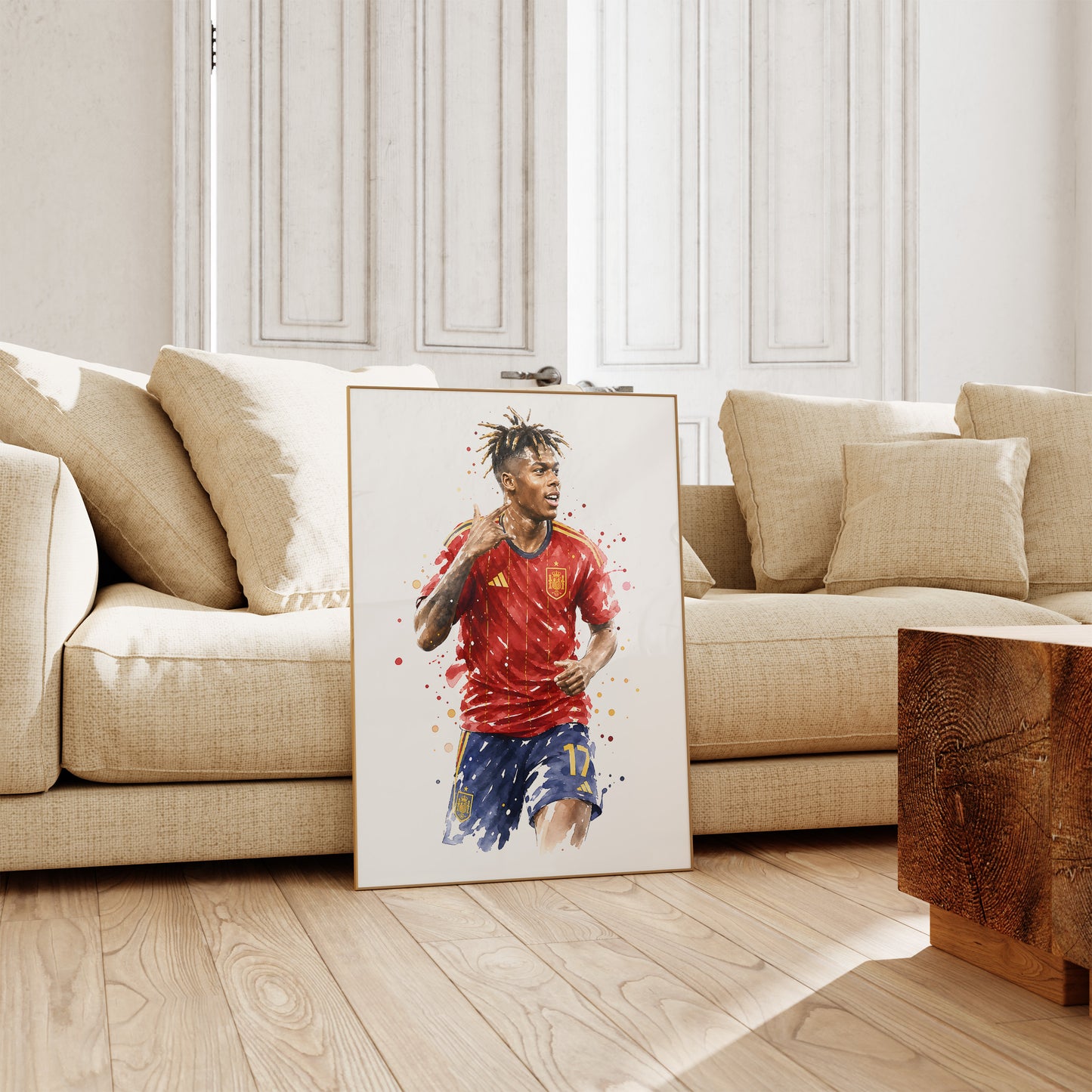 Fußball Poster Spanien Spieler · Geschenkidee · Aquarell Sport Wandbild · Deko Print ohne Rahmen