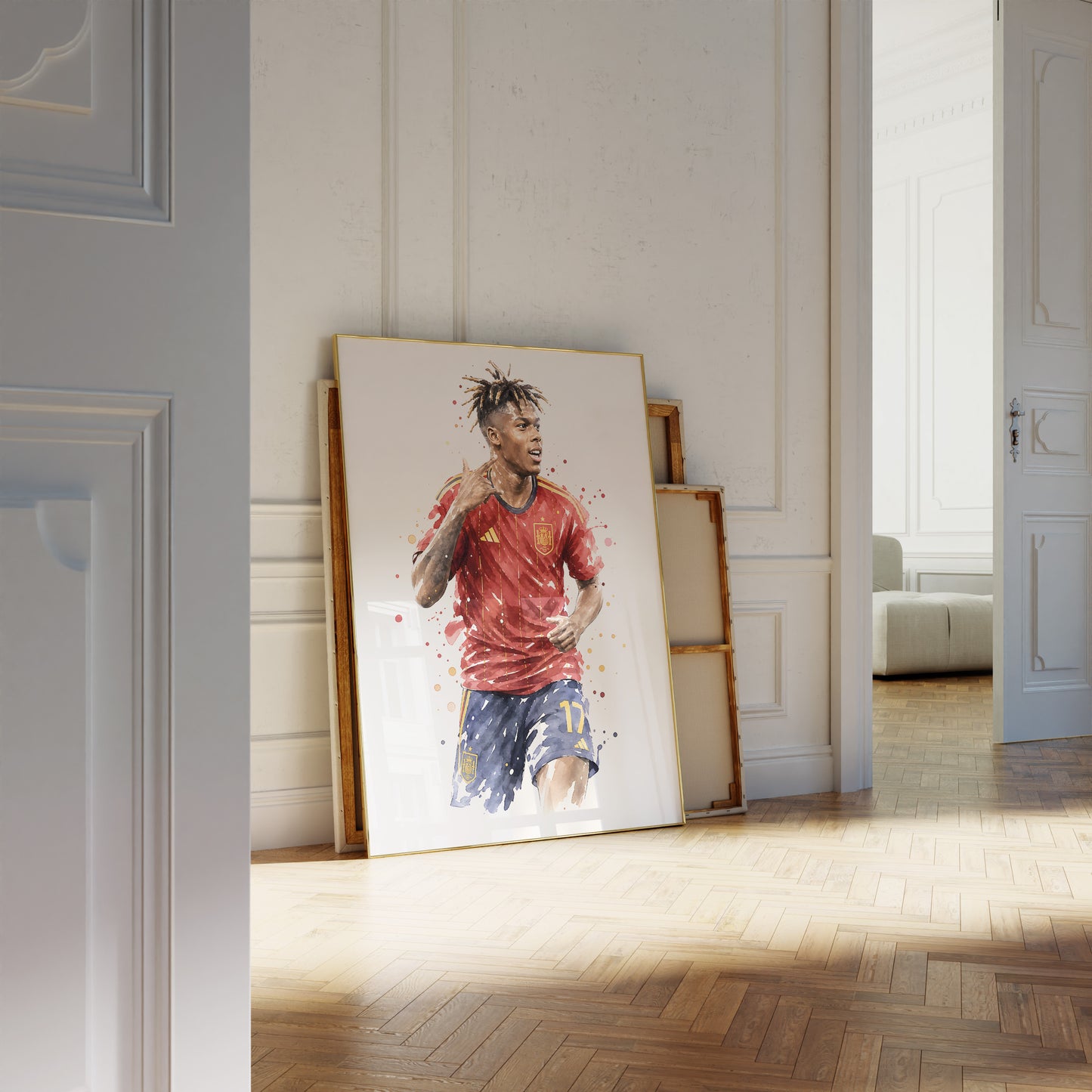 Fußball Poster Spanien Spieler · Geschenkidee · Aquarell Sport Wandbild · Deko Print ohne Rahmen
