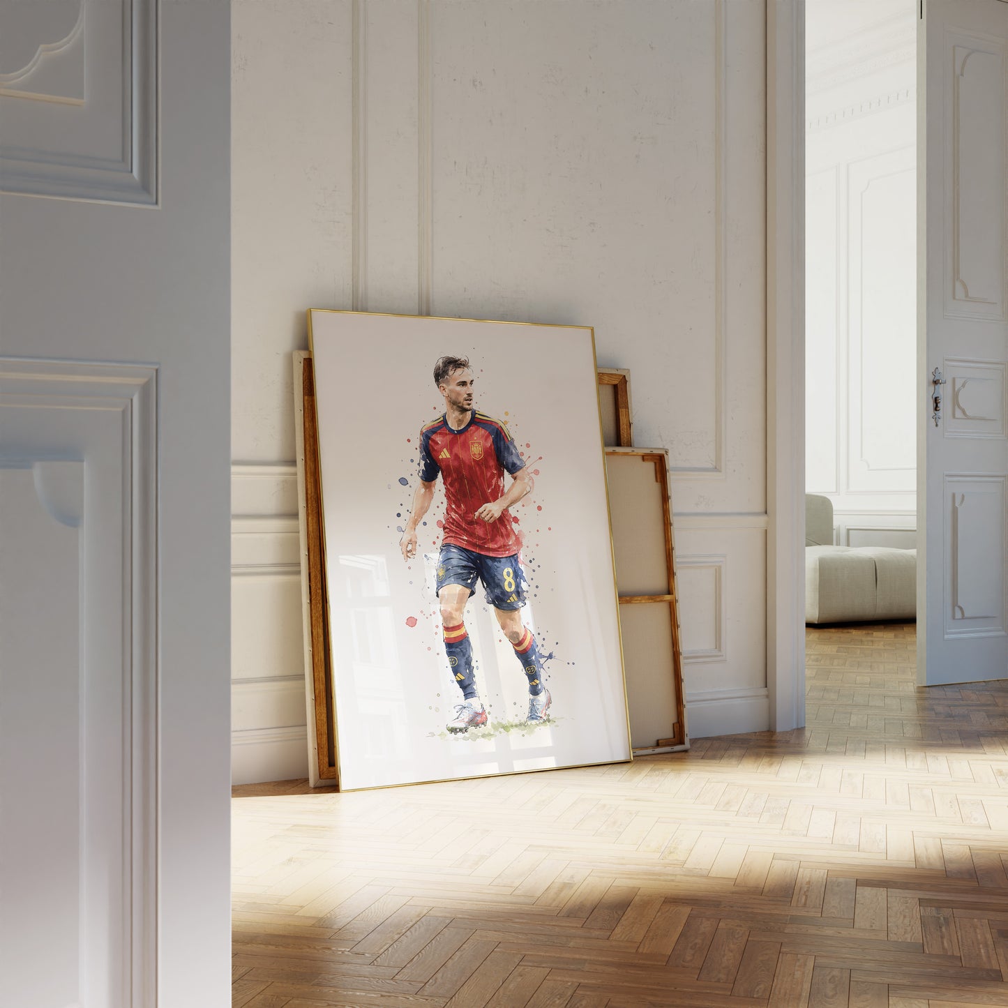 Fußball Poster Spanien Spieler · Geschenkidee · Aquarell Sport Wandbild · Deko Print ohne Rahmen